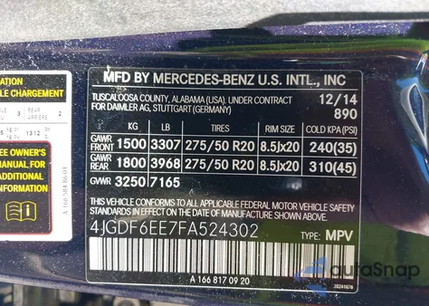 2015 Mercedes-Benz Gl 450 4Matic from USA, damaged, VIN 4JGDF6EE7FA524302